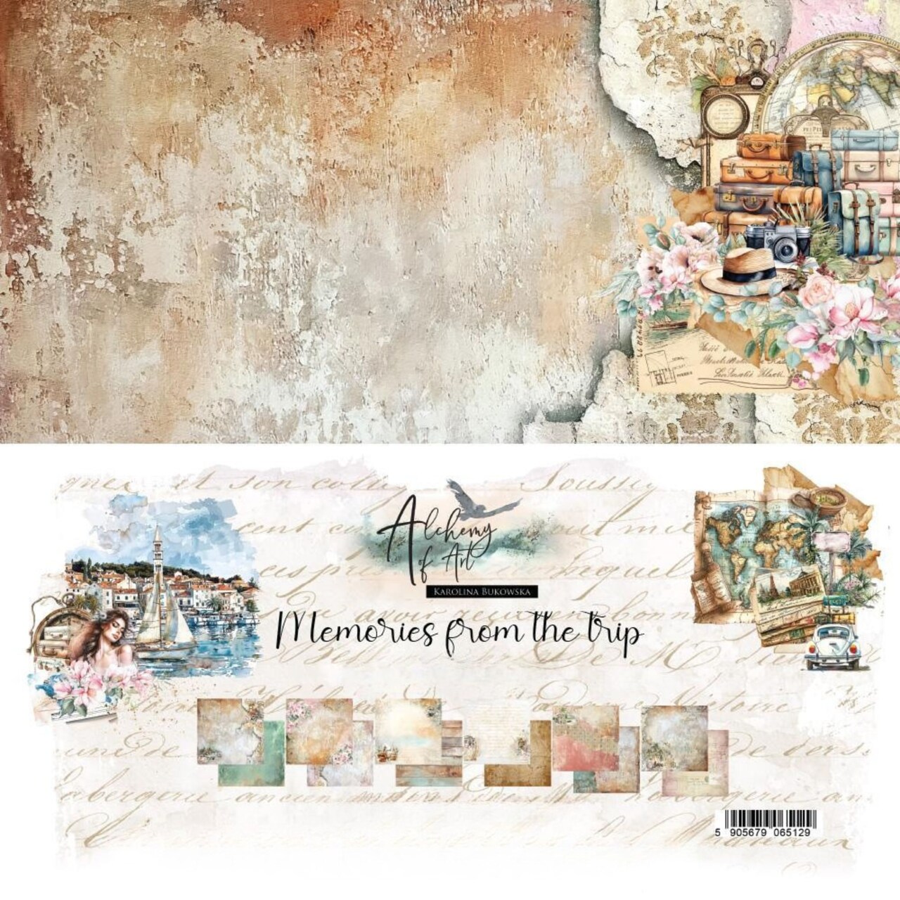 Alchemy of Art “Memories from the Trip” 12x12 Scrapbook Paper Pack | 6 Double-Sided Sheets | Travel-Inspired Vintage Designs